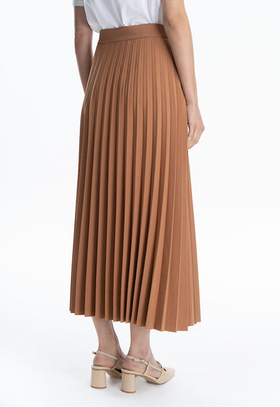 Solid Pleated Wide Skirt