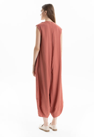 Solid Pleated Wide Leg Jumpsuit