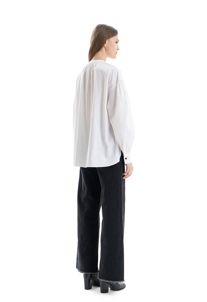 Mandarin Solid Side Slits Blouse