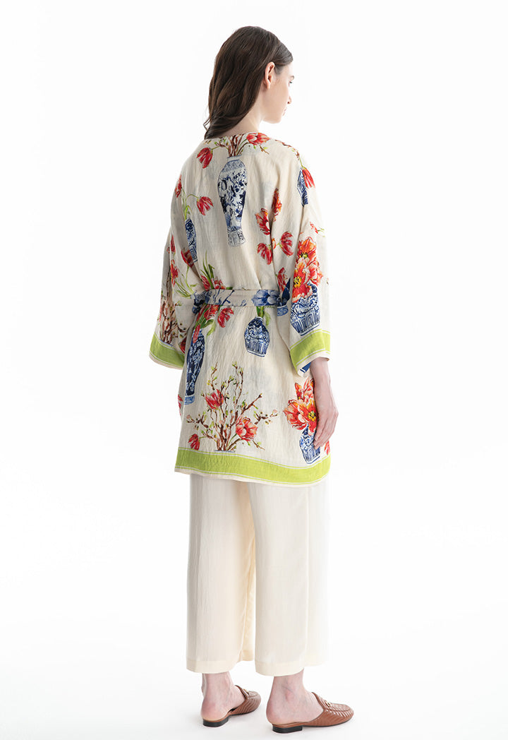 Multicolered Floral All Over Print Cardigan