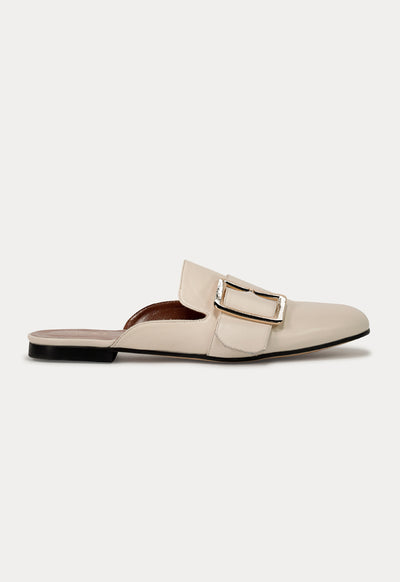 Round Toe Buckled Flat Mules