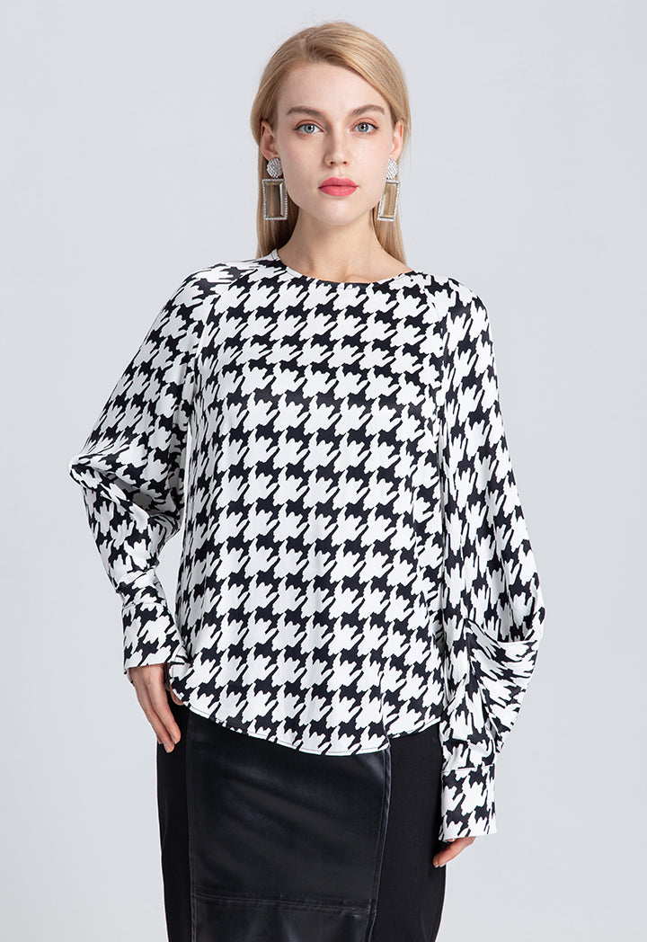 Print Houndstooth Blouse