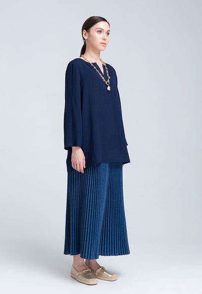 Tunic Solid Overlapping V-Neck Blouse