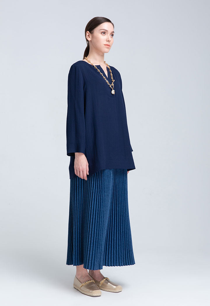 Tunic Solid Overlapping V-Neck Blouse