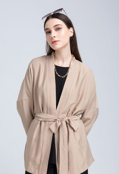 Solid Linen Belted Outerwear