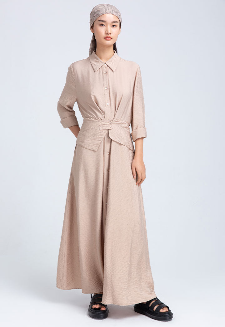 Textured Flap Solid Shirt Dress