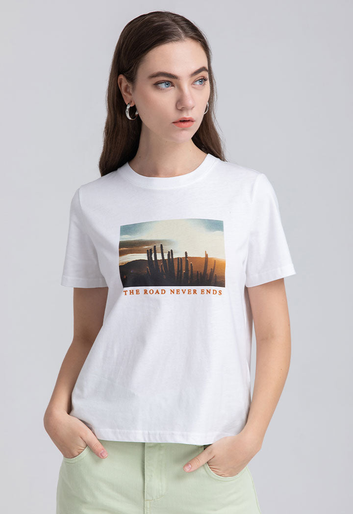 Round Neck Print Patched T-Shirt