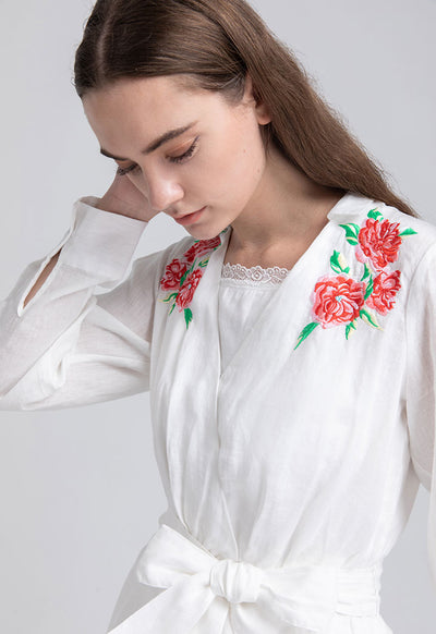 Embroidered Motif Linen Blouse