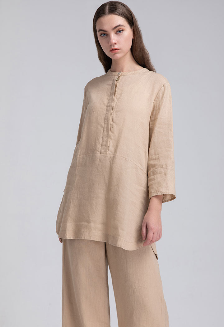 Linen Round Neck Blouse