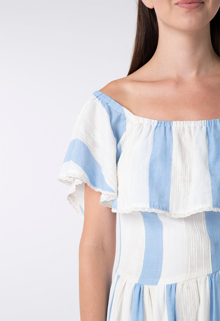 Off Shoulder A-Line Striped Dress - Fresqa