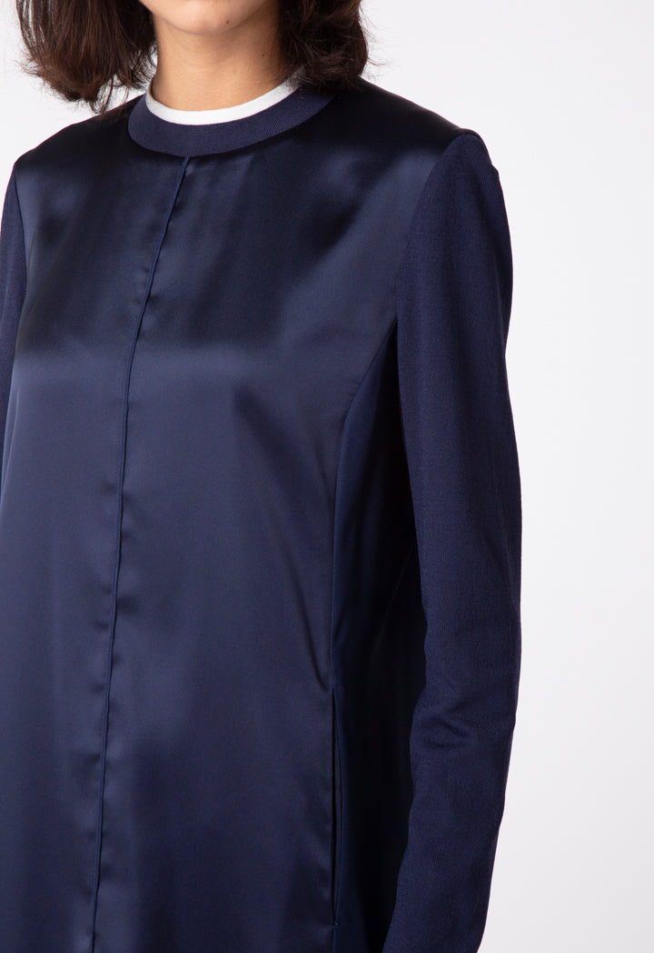 Mix Fabric Navy Long Dress - Fresqa