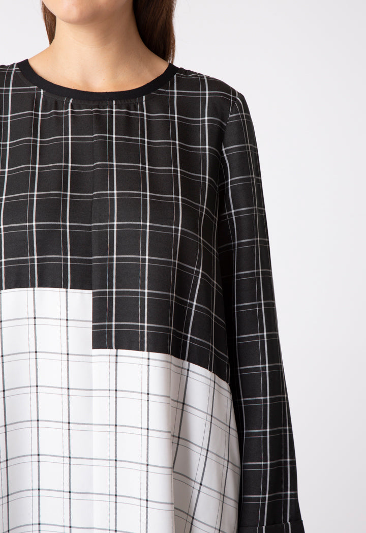 Color Block Plaid Dress - Fresqa