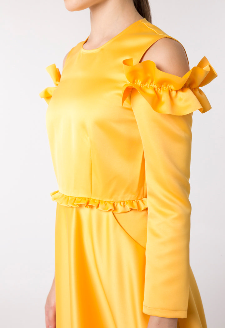Cold Shoulder Frill Trim Dress - Fresqa
