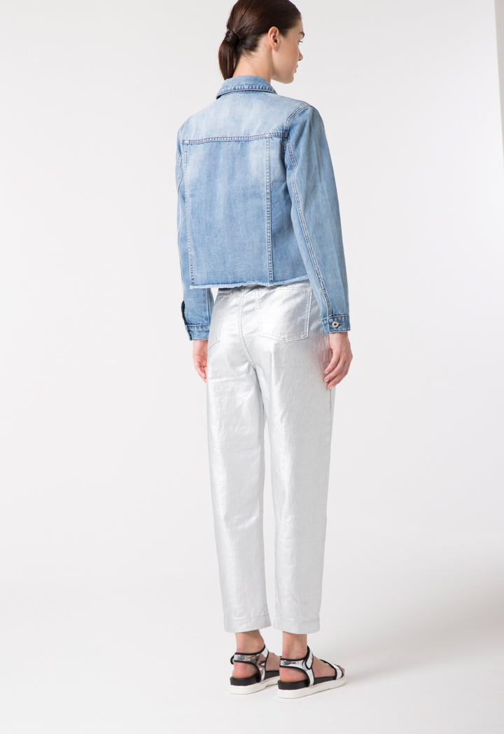Silver Metallic Cotton Pants - Fresqa