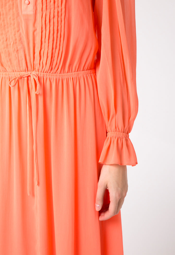 Ribbed Crepe Pleated Yoke Dress - Fresqa