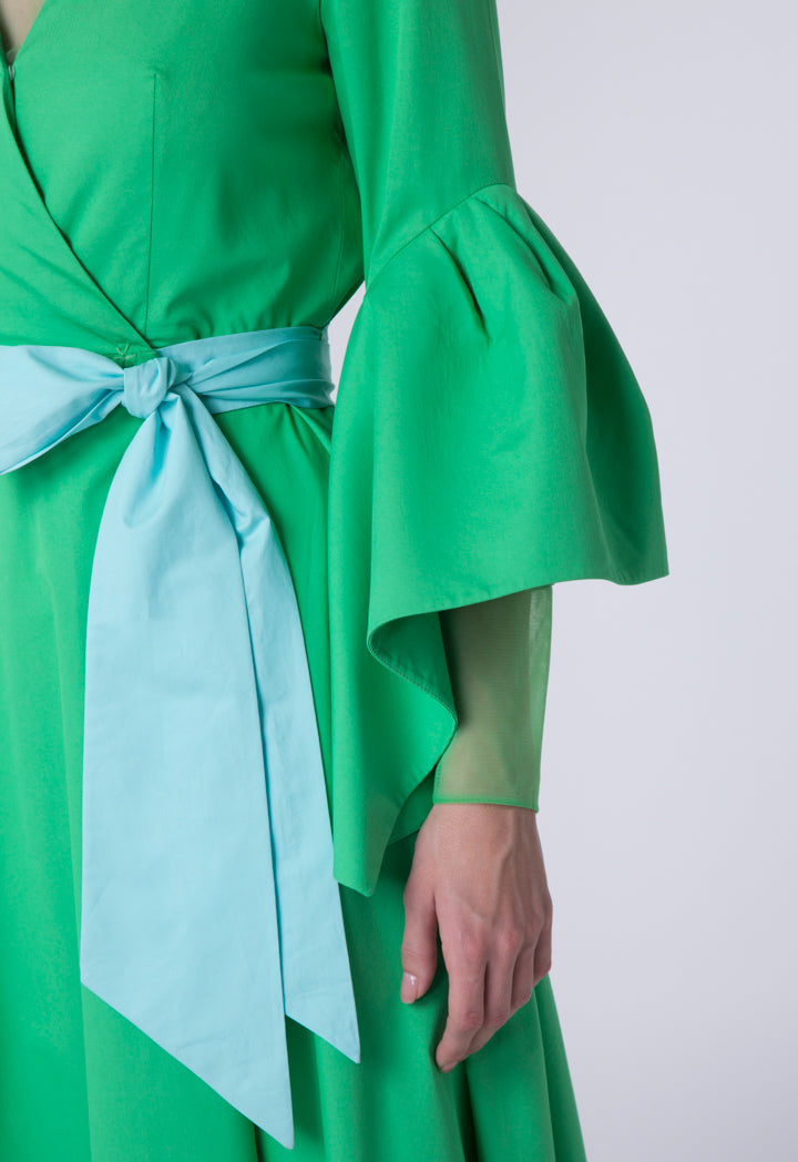 Flounce Sleeve V-Neck Dress