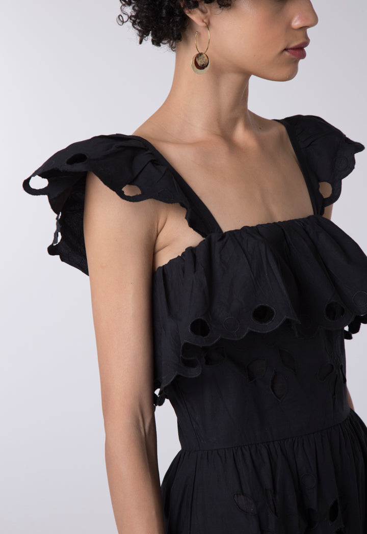 Trim Frill Black Dress