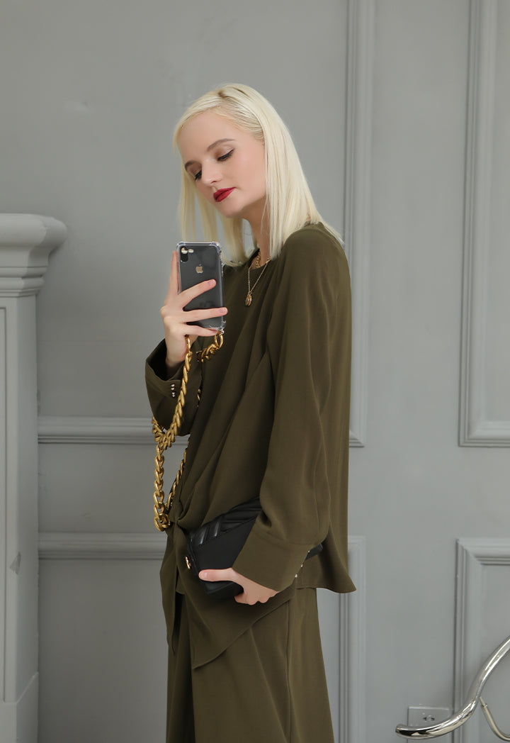 Front Knotted Overlay Blouse