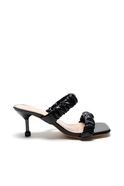 Ruched Double Strap Mules Slides Sandals