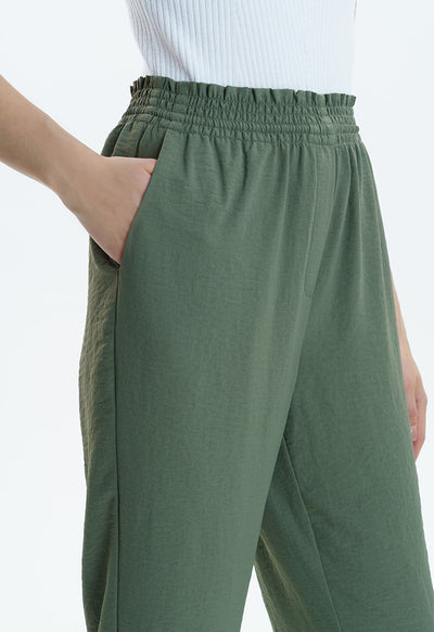 Solid Loose Fit Crinkled Trouser