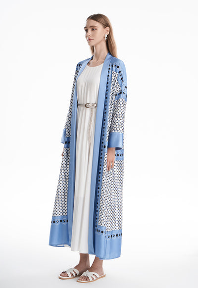 Circle All Over Patterned Multicolored Maxi Open Abaya