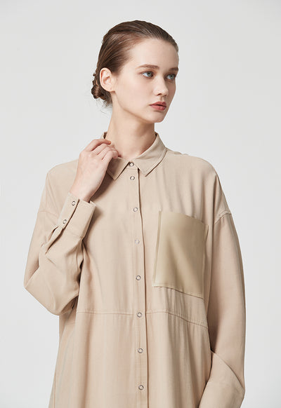 Rounded Hem Soft Tencel Shirt Dress