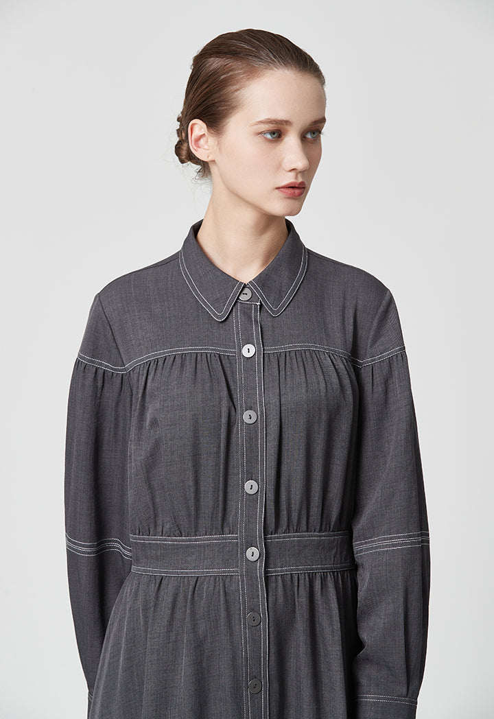 Casual Long Contrast Stitch Shirt Dress