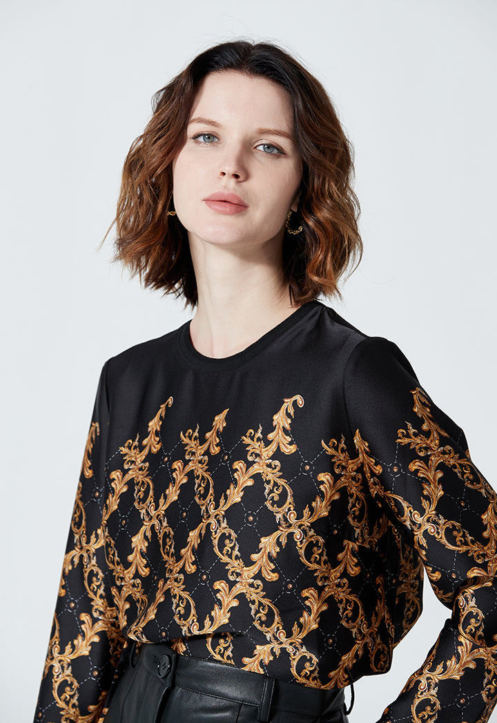 Allover Printed Contrast Classic Blouse