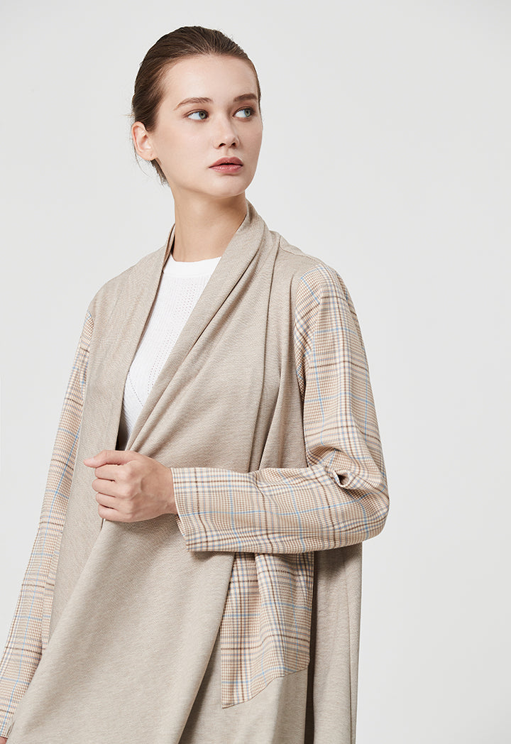 Houndstooth Plaid Uneven Hemline Outer Jacket