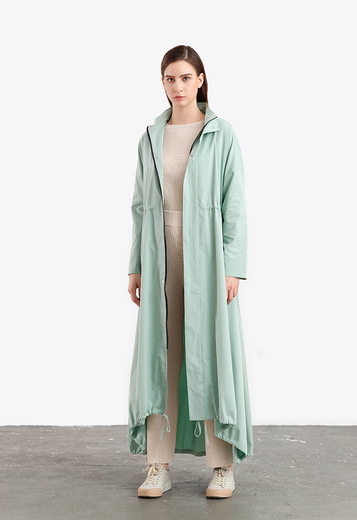 Solid Elasticated Drawstring Long Outer Jacket