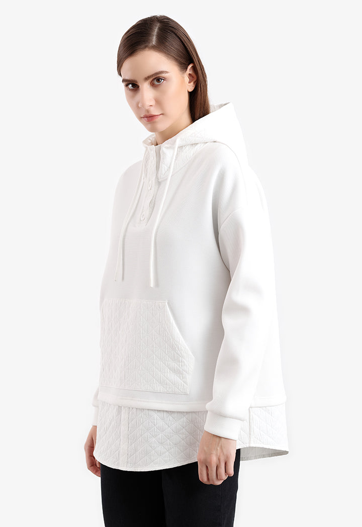 Half Textured Solid Hoodie Blouse