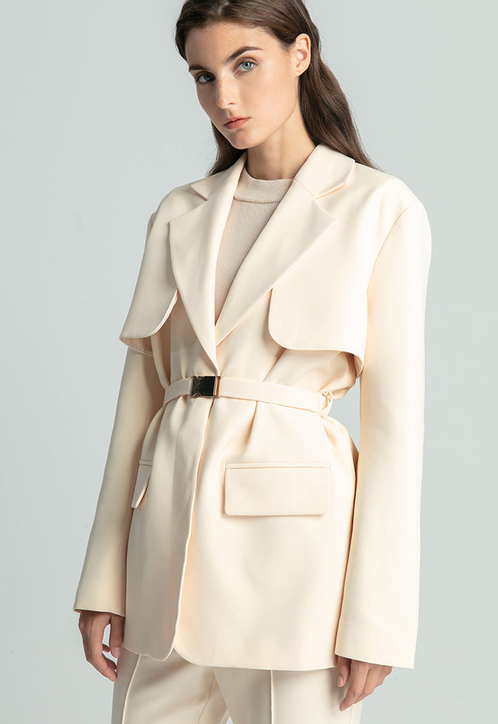 Over Flap Notched Lapel Solid Blazer