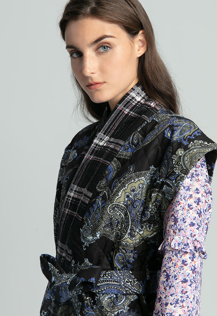 Plaid Continuous Collar Quilted Outerwear