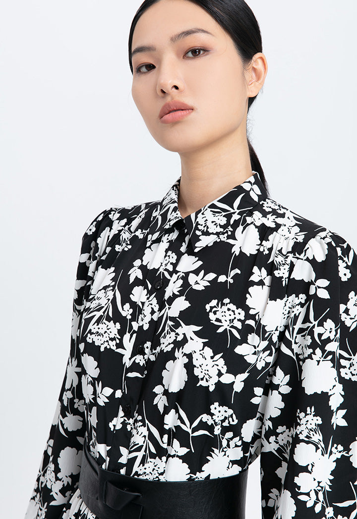 Contrast Flower Printed Long Maxi Dress