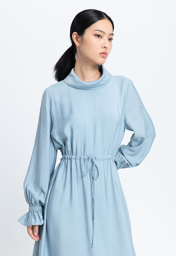 Crinkled Drawstring Solid Dress