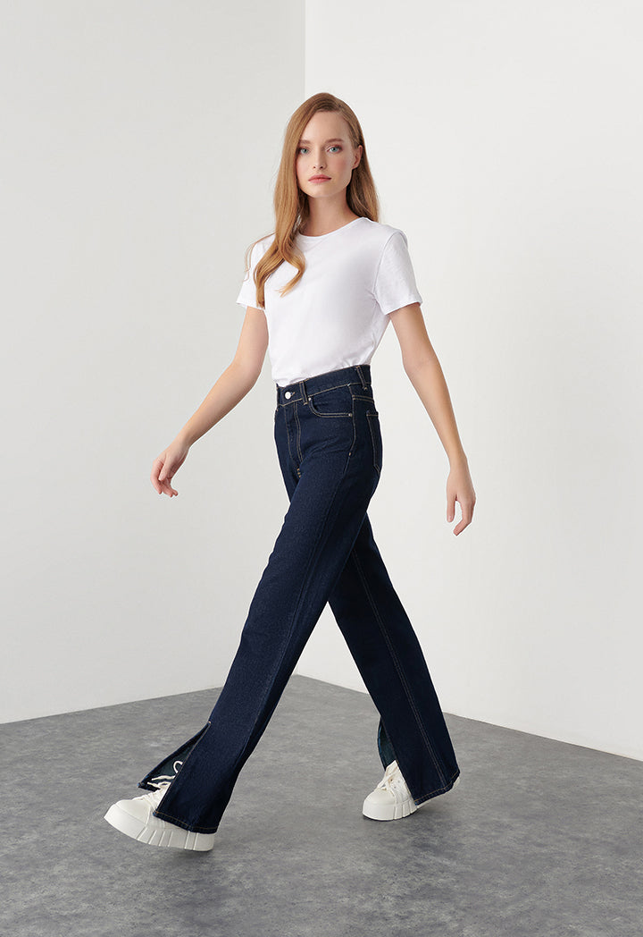 Front Slit Hem Solid Denim Jeans