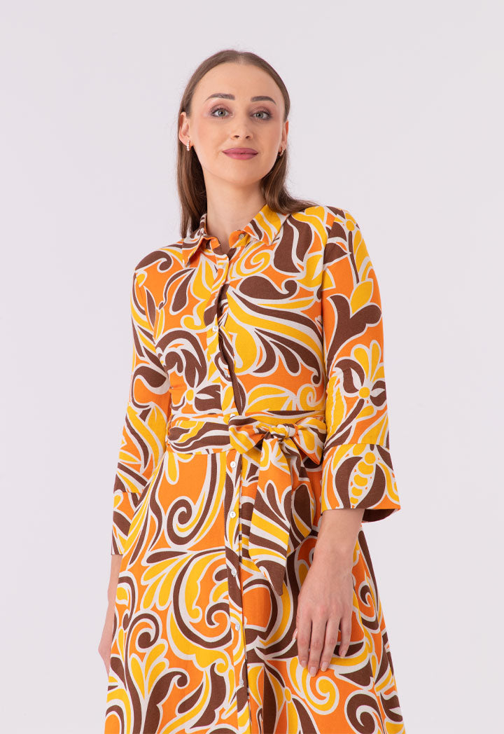 All Over Printed Flared Shirt Dress