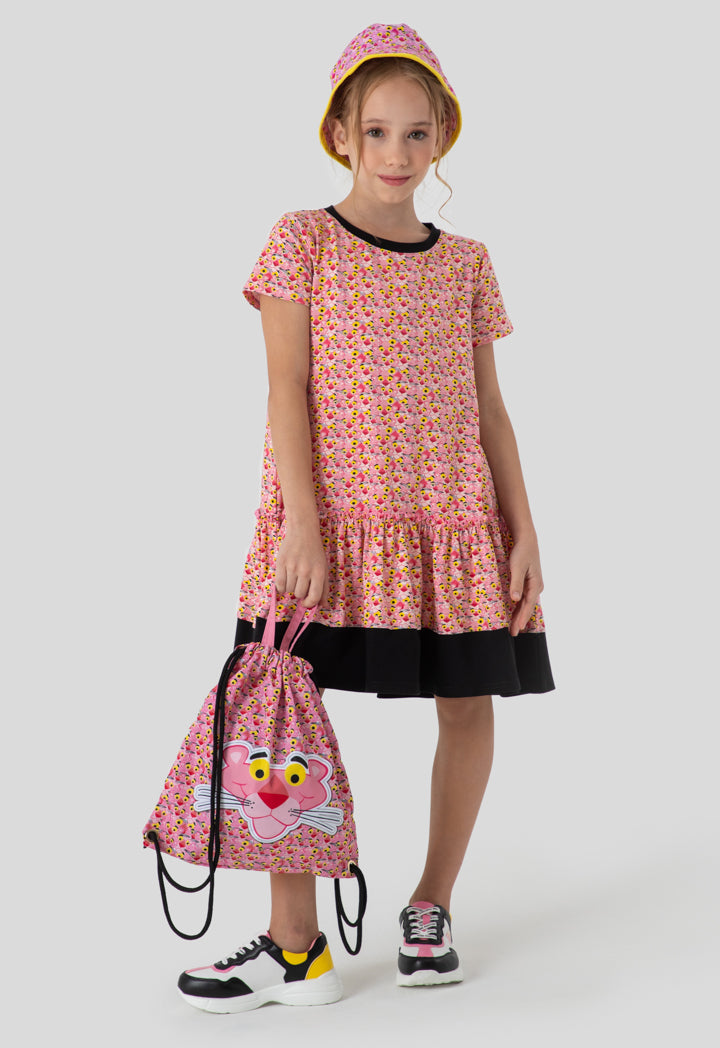 Pink Panther Printed Ruffle Frill Hem Dress