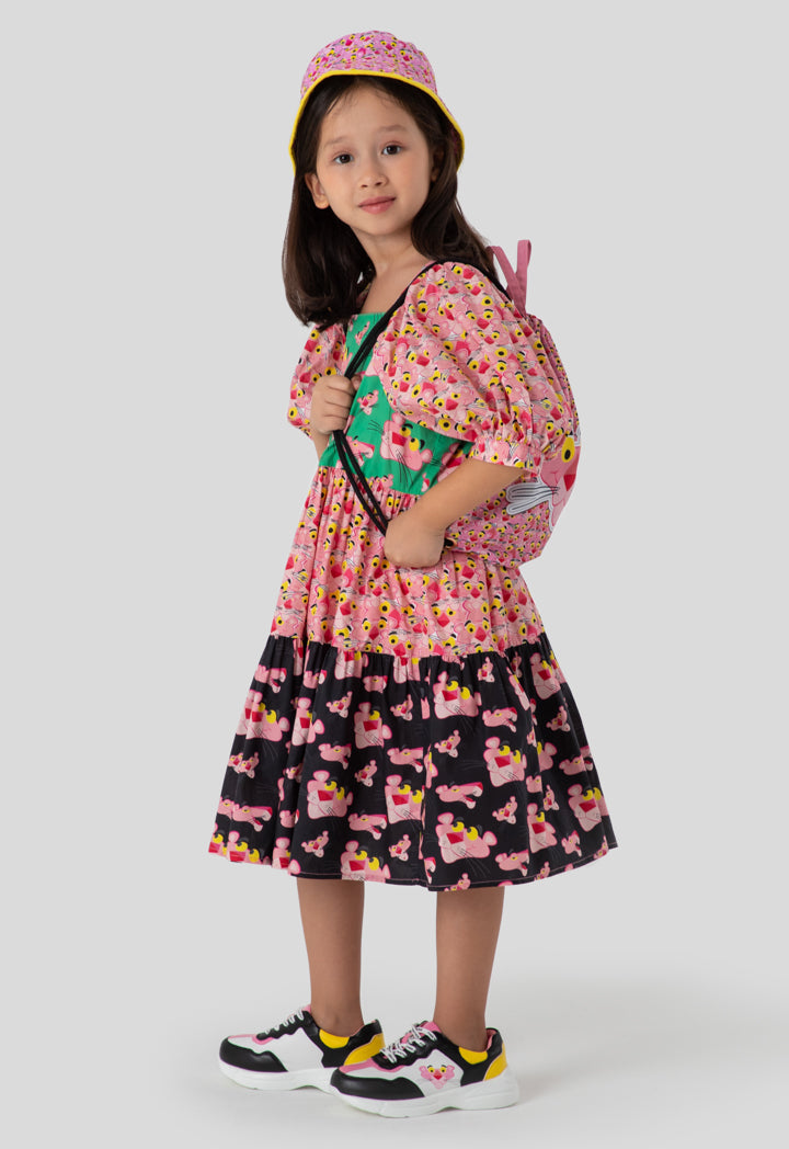 Pink Panther Printed Color Block Square Neck Dress