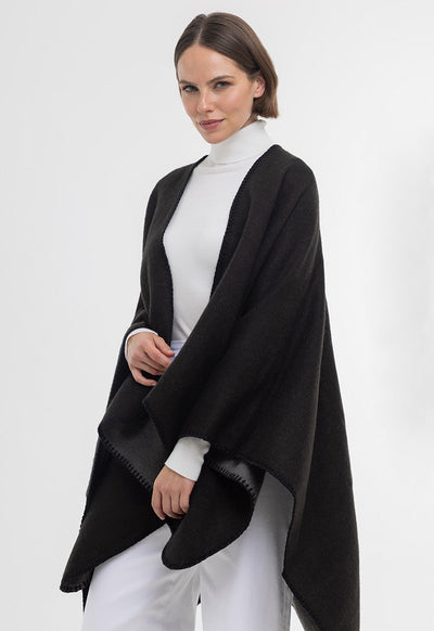 Wool Solid Open Winter Poncho
