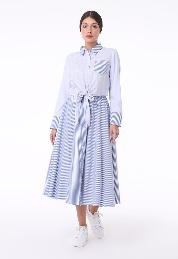 Self Tie Waist Striped Dress