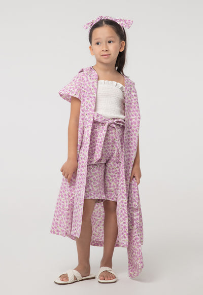 Ruffle Seersucker Printed Hoodie And Shorts Set