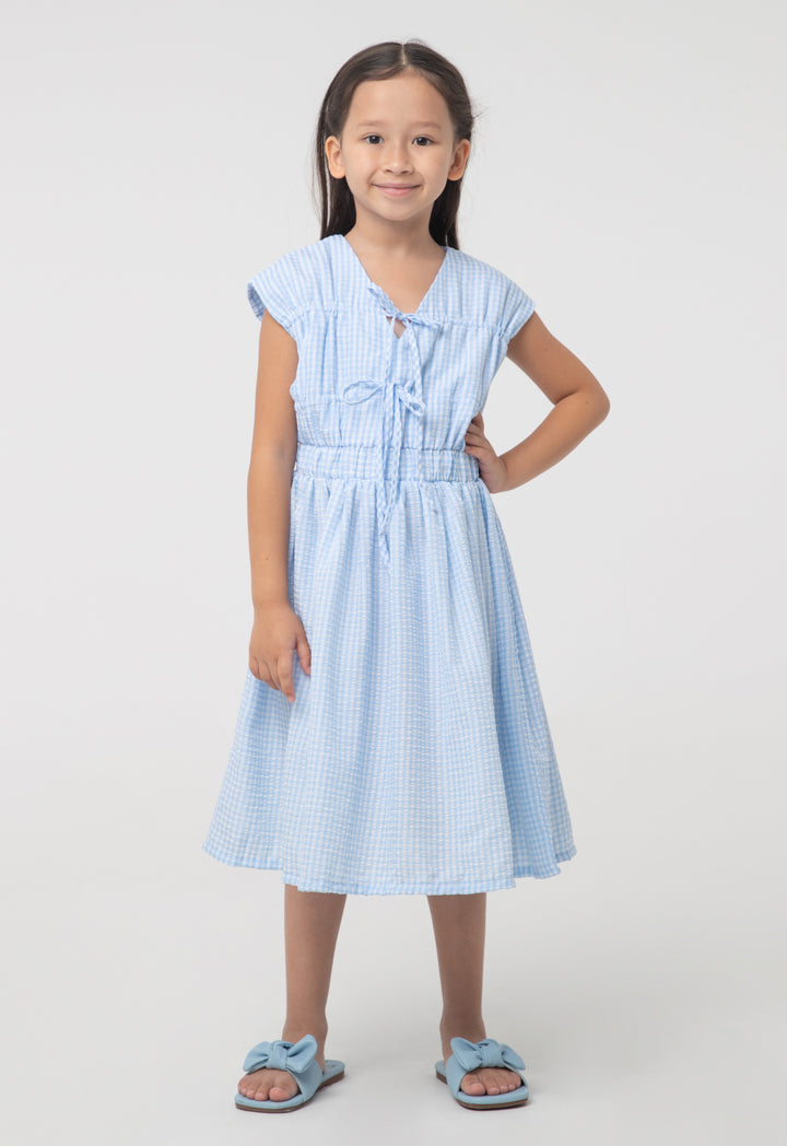 Check Seersucker Drawstring Bodice Dress