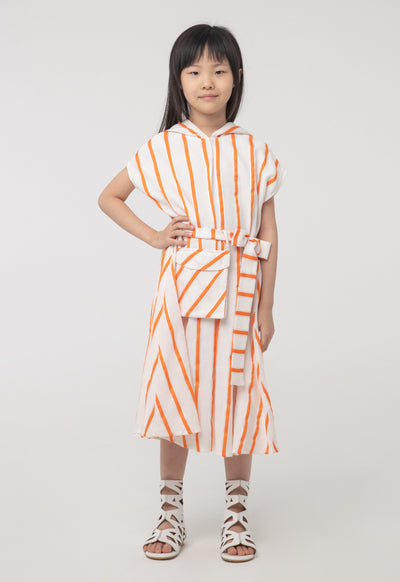 Belted Stripes Hoodie Sleeveless Dress