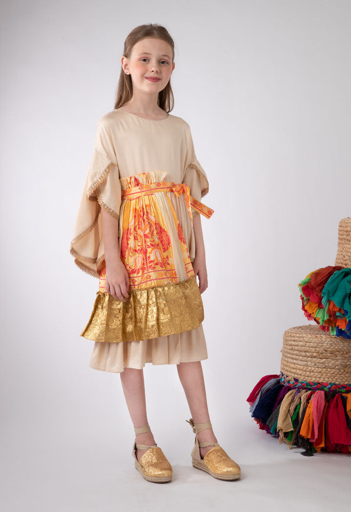 Printed Lurex Jacquard Wrap Half Skirt Overlay Dress