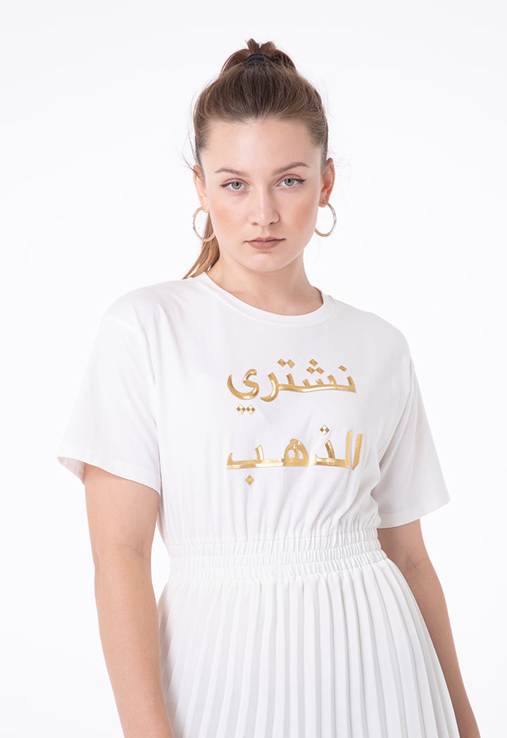 Solid Accordion Pleat Flare Dress