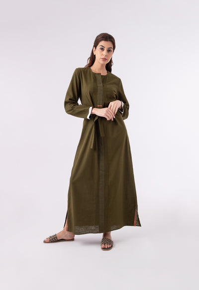 Wide Faux Placket Solid Dress