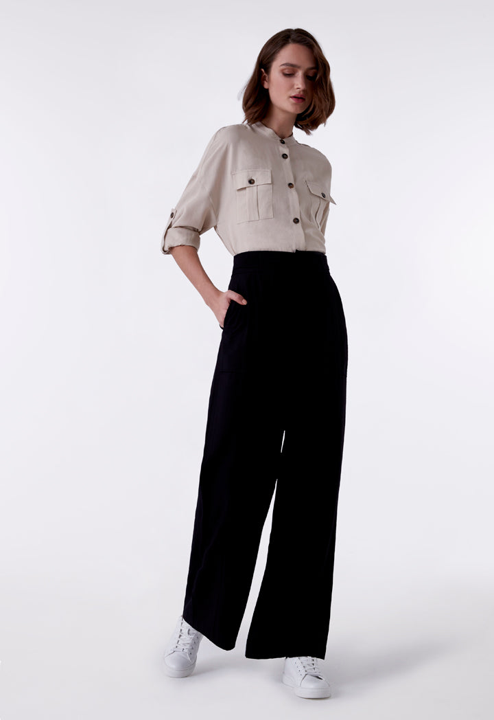 Side Tab Wide Leg Trouser