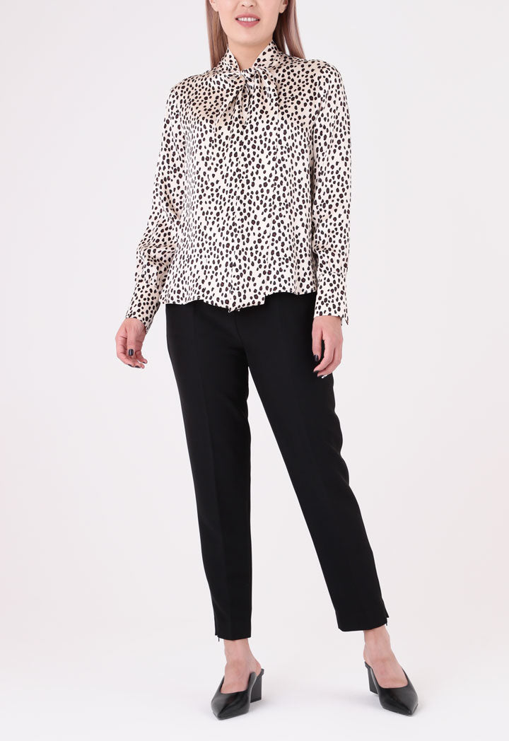 Leopard Print Tie Neck Shirt