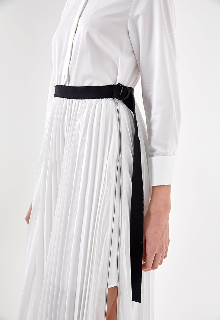 Pleated Wrap Overlay Shirt Dress